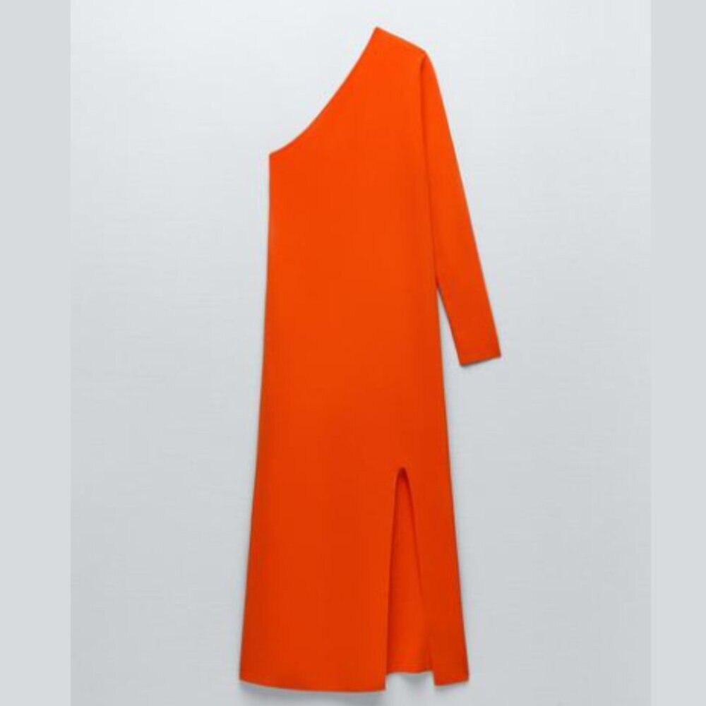 ZARA KNIT ASYMMERTICAL MIDI‎ DRESS WITH SPLIT - M